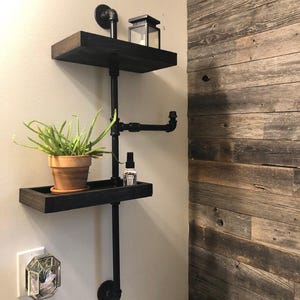 2 tier offset display closed shelf piece -Hand towel shelf - bathroom decor