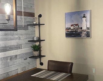 Industrial Pipe Corner Shelf – Knotty Pine, Rustic Shelving
