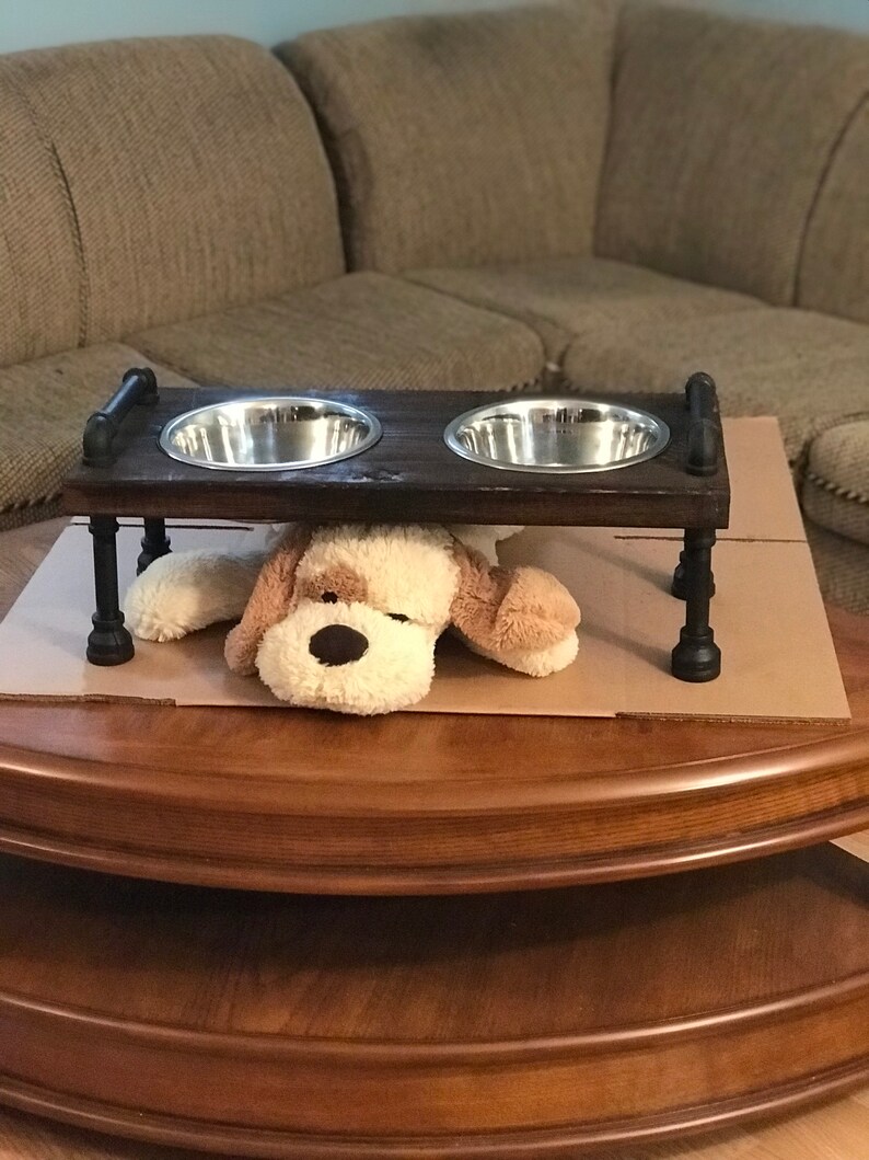Rustic Raised dog bowl feeder Retro elevated dog bowls Etsy