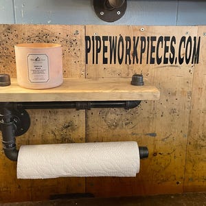 Industrial Paper Towel Rack with Wood Shelf