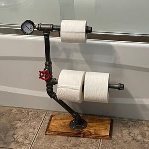 Steampunk Toilet Paper Stand: Industrial Pipe, Freestanding 3-Roll Holder