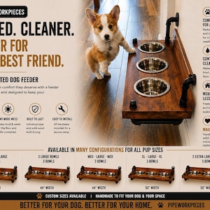 Floating Dog Bowls, Knotty Pine Feeder, Rustic Wood Wall Bar