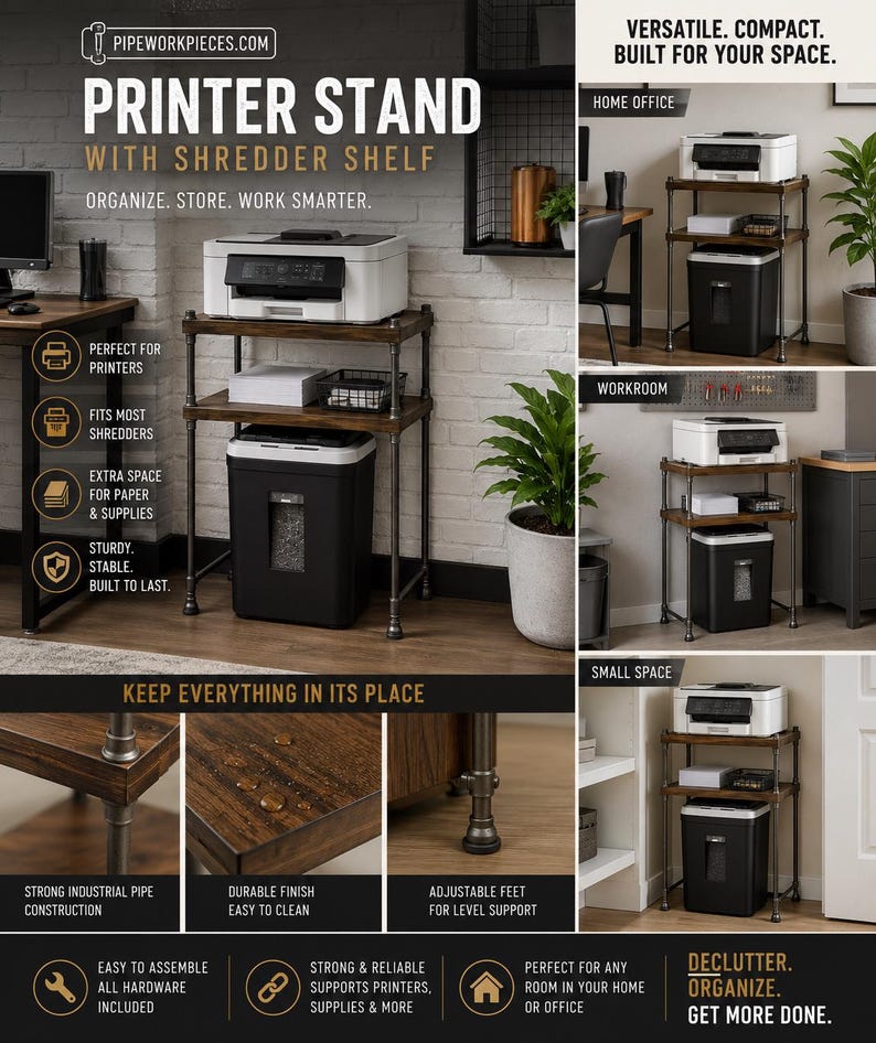 Shreader Tabletop Shredder Stand or Printer Table: Industrial Style Home Office - Etsy Canada