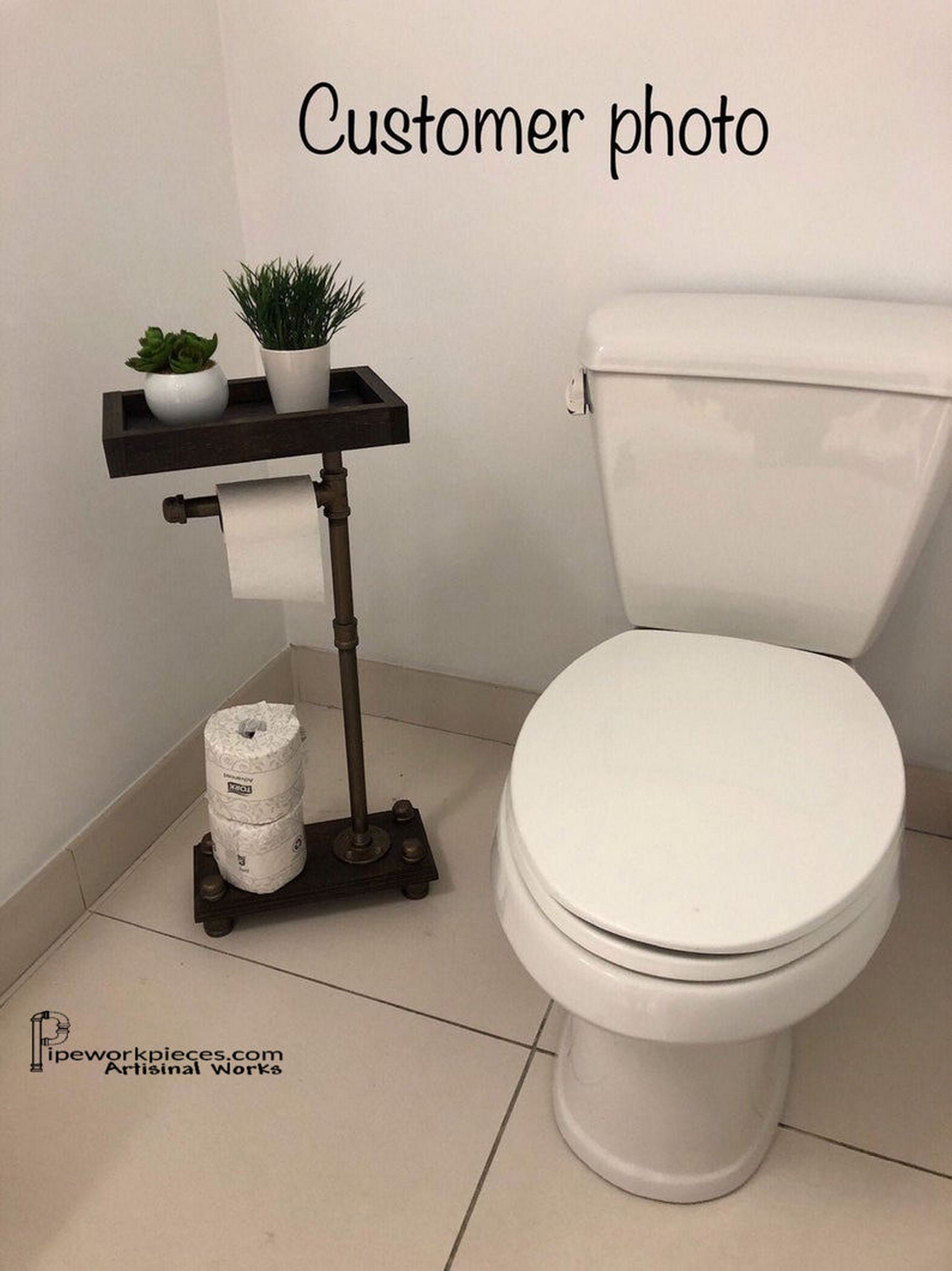 Toilet Paper Holder Stand, Black Metal Pipe Freestanding Bathroom Tissue  Storage, Floor Standing Spare Roll Reserve