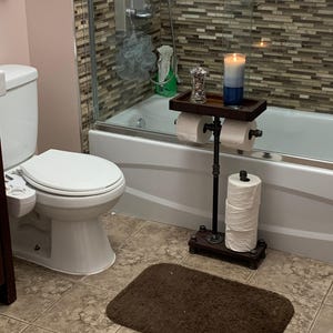 Industrial Style freestanding 5 roll toilet paper holder with closed storage tray