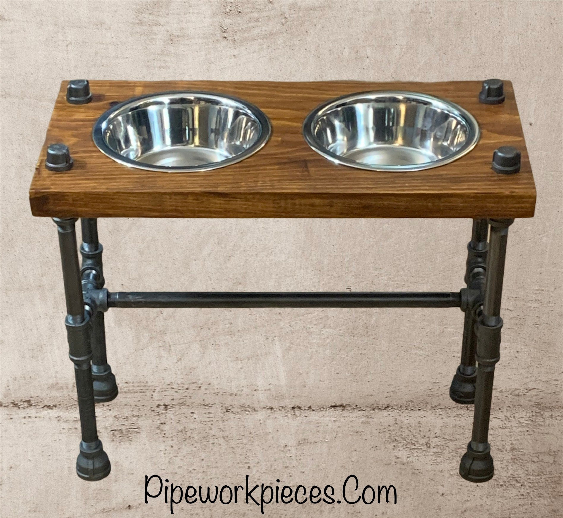 Rustic 2 Bowl Raised Dog Bowl Feeder Retro Elevated Dog Bowls Industrial  Style Dog Bowl Stand-new LOWER PRICING 