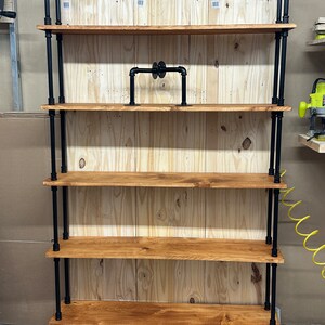 5 shelf Industrial style bookshelf with modified steampunk style decorative handles image 6