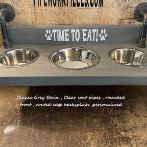 Floating Dog Bowls, Knotty Pine Feeder, Rustic Wood Wall Bar