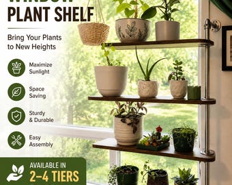 Swivel Window Plant Shelf, Knotty Pine Wood, Adjustable Tiers