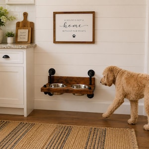 Steampunk Floating Dog Feeder: Raised Dog Bowl, Industrial Style