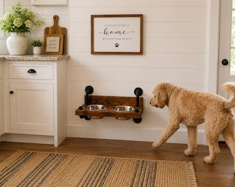 Steampunk Floating Dog Feeder: Raised Dog Bowl, Industrial Style