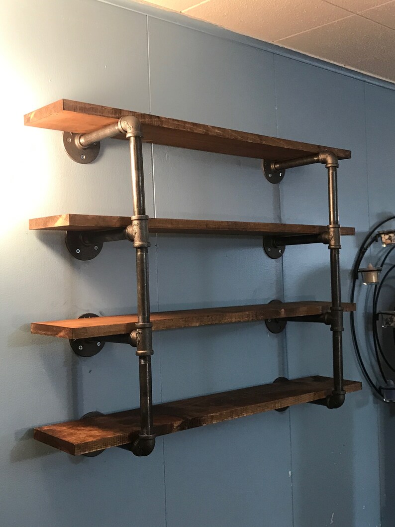 4 Tiered Shelf Industrial Pipe and Wood Shelf Unit Rustic Etsy