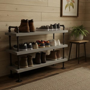 Heavy Duty thick boards Industrial Shoe Rack | Rustic Shoe Storage with Handles