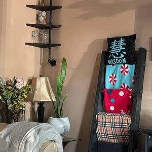 Industrial Blanket Ladder Rustic Pipe & Wood Towel Rack Bathroom Storage Display Shelf
