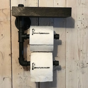 Industrial style bathroom dual toilet paper holder,  rustic bathroom dual toilet paper holder . pipe bathroom holder