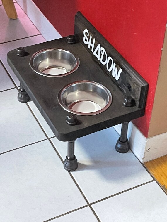 Rustic 2 Bowl Raised Dog Bowl Feeder With Matching Backsplash Retro Elevated Dog Bowls Industrial Style Dog Bowl Stand Etsy Canada