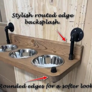 Floating Dog Bowls, Knotty Pine Feeder, Rustic Wood Wall Bar