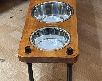 industrial style raised dog or cat  bowl stand | Tee style | raised dog bowl stand