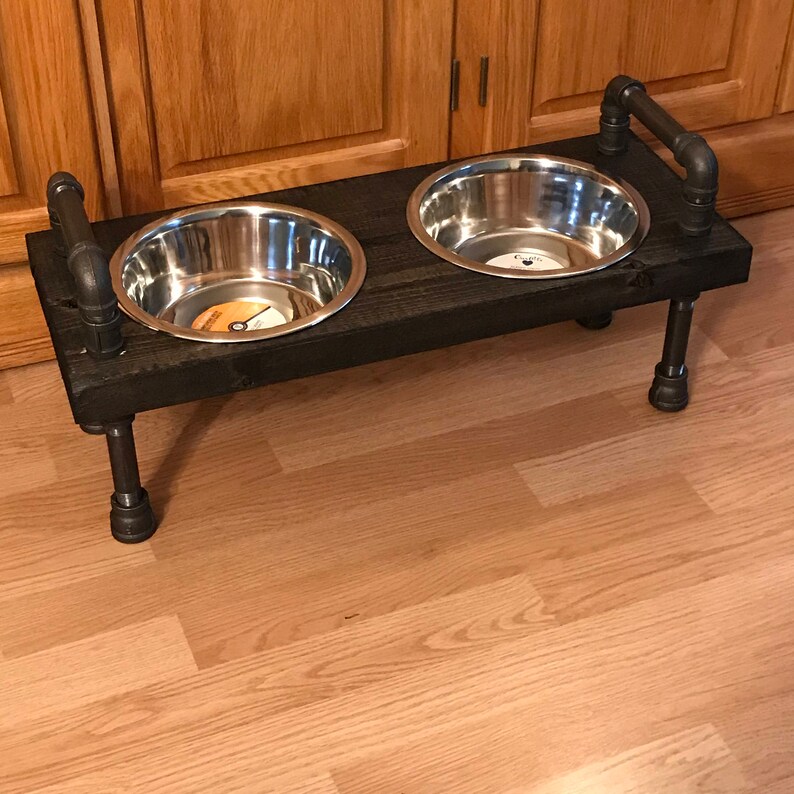 Rustic Raised dog bowl feeder Retro elevated dog bowls Etsy