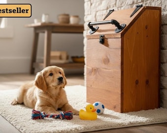X-Large Wooden Dog Food Storage Bin: 40lb Capacity