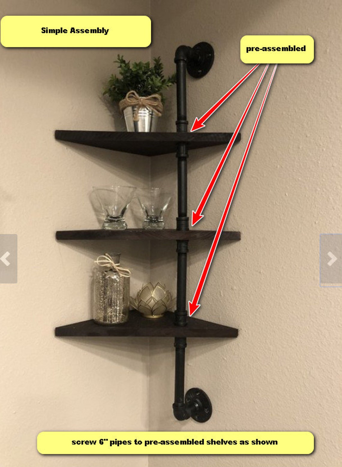 Industrial style corner shelf corner pipe shelf corner pipe Etsy