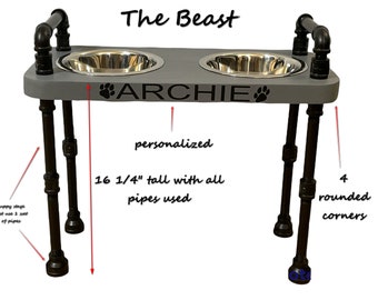 THE BEAST - Industrial style Tall Raised Dog bowl stand - The beast-Free Personalization Included