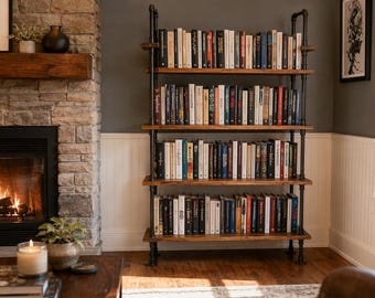 Bookcase With Casters, Bookcase on Wheels, Rustic Bookcase, Wooden