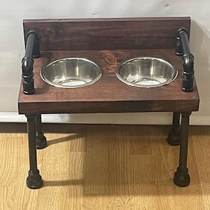 Rustic Raised Dog Bowl Feeder: Industrial Style, Retro Design