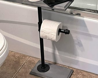 Toilet paper stand, freestanding tp, tissue holder stand, black metal shelf