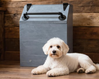 HUGE 24" wide wood Dog Food Storage bin holds over 40lbs of kibble