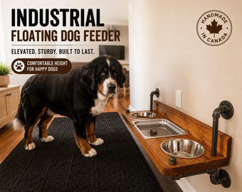 Floating Dog Bowl Feeder, Steampunk Dual Feeder, Wall Mounted Pet Station