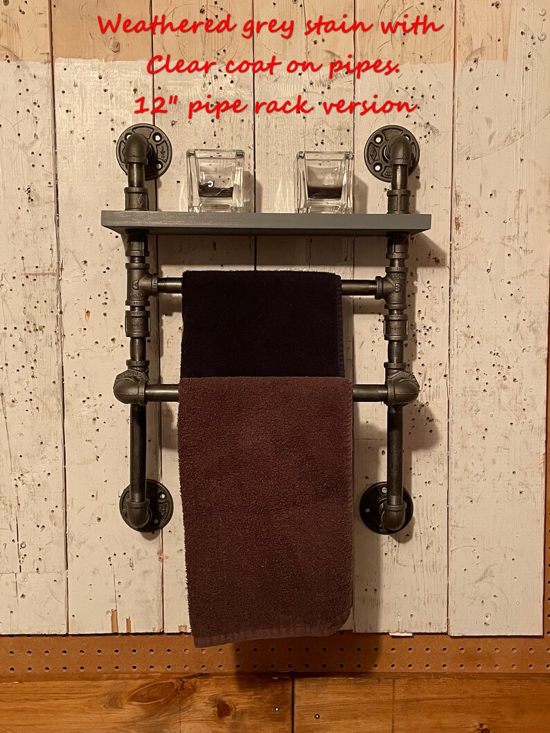 Double Offset 2 Tier Industrial Style Towel Rack With Shelf Etsy