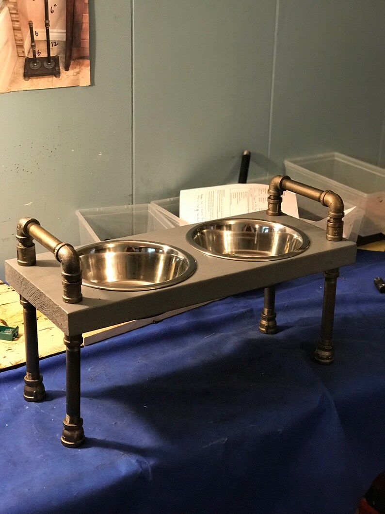 Rustic Raised dog bowl feeder Retro elevated dog bowls Etsy