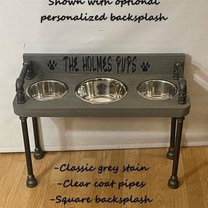 3 bowl rustic dog feeder 3 bowl Industrial style Raised Dog feeder farmhouse rustic feeder-NEW FREE BACKSPLASH image 3