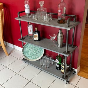 3 shelf Bar cart with back support bars - Kitchen cart - Dining room Cart -Farmhouse Cart - Rolling Cart