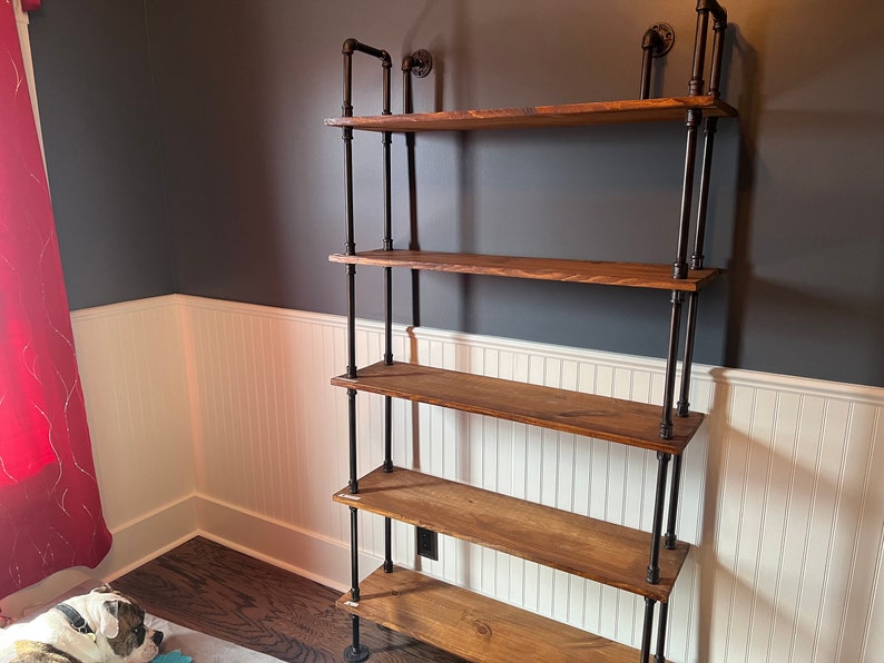 5 shelf Industrial style bookshelf with modified steampunk style decorative handles image 4