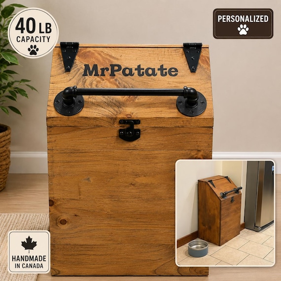 Wooden Farmhouse Dog Food Storage Bin | Personalized Pet Food