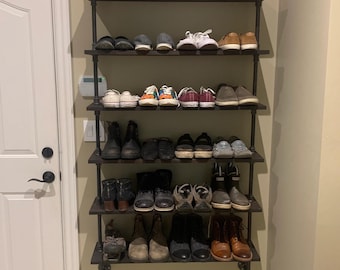 Wall Mount Shoe Rack – Industrial Pipe, Knotty Pine Wood