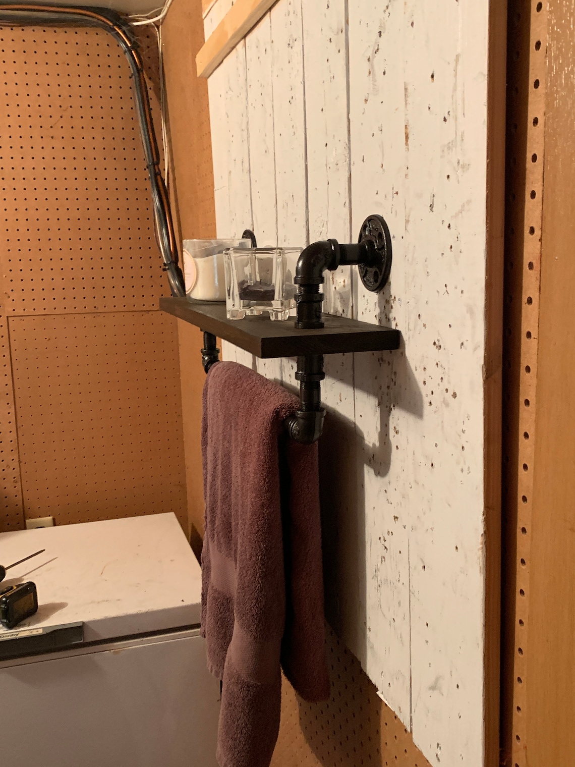 Industrial style towel rack with shelf Etsy