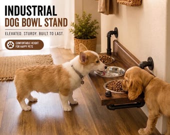Floating Dog Bowls, Knotty Pine Feeder, Rustic Wood Wall Bar