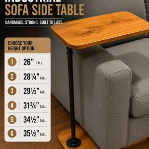 Swivel Under Sofa C Table, Rustic Wood, Industrial Metal End Table