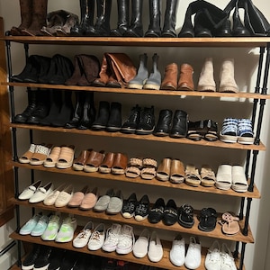 7 shelf industrial style shoe rack - display rack - bookcase with steampunk style decorative handles  - new lower prices