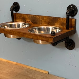 Steampunk Floating Dog Feeder: Raised Dog Bowl, Industrial Style
