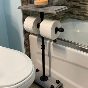 2 roll industrial style toilet paper holder stand with shelf-NEW LOWER PRICES