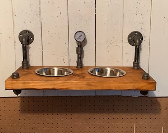 Floating 1 , 2 or 3 bowl industrial style dog bowl feeder top mount with pressure gauge-Free Personalization Included-NEW LOWER PRICING