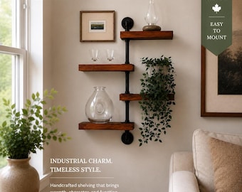 4 Tier Bar Shelf, Industrial Wall Mount Bar, Wood Decor
