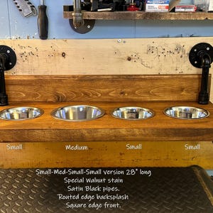 Floating Dog Bowls, Knotty Pine Feeder, Rustic Wood Wall Bar