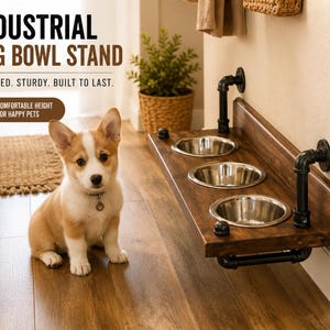 Floating Dog Bowls, Knotty Pine Feeder, Rustic Wood Wall Bar
