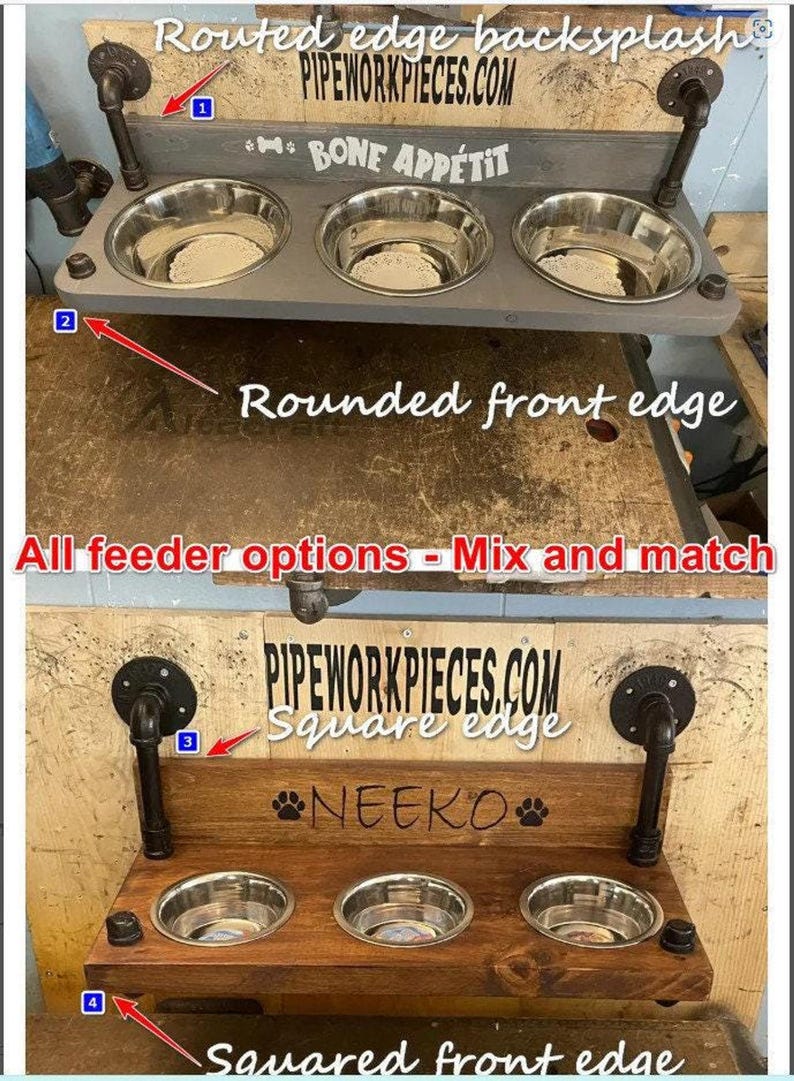 Elevated Dog Feeder with Water Bin, Large Wood Stand, Stainless Steel Bowls