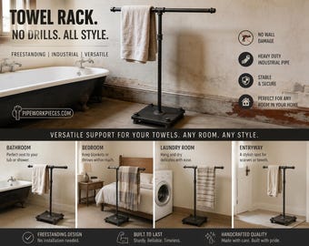 Industrial Style Bath Towel Rack: Freestanding Knotty Pine Stand